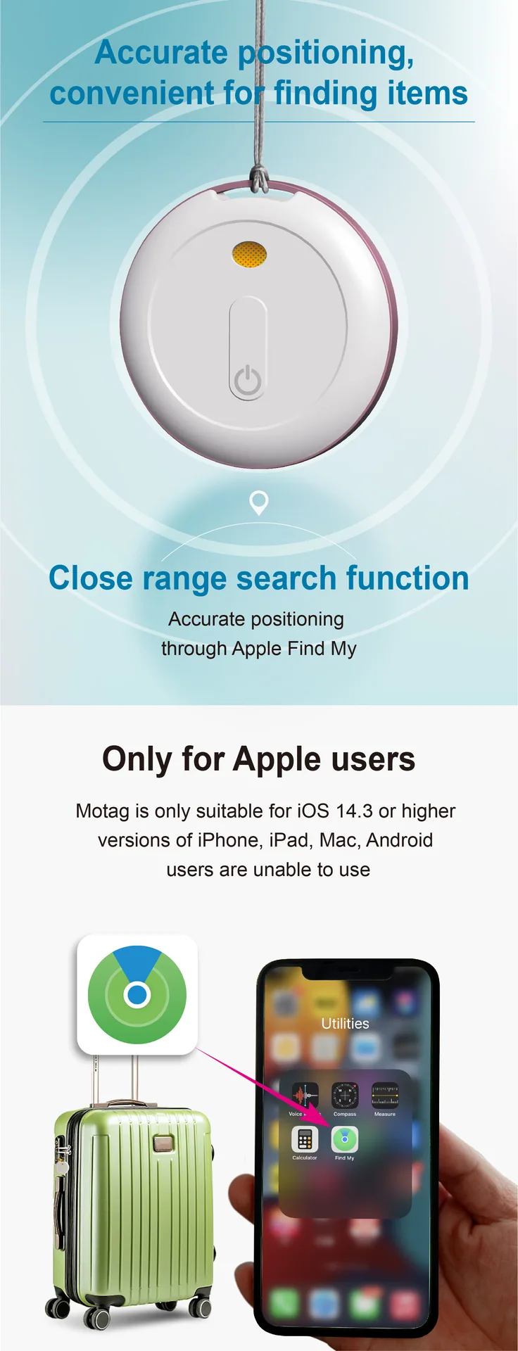 Motag Anti-Lost Device MFI Certified Anti-Los Locator untuk Barangan Utama Dompet Warga Emas Pemburu Haiwan Peliharaan GPS Kereta 14