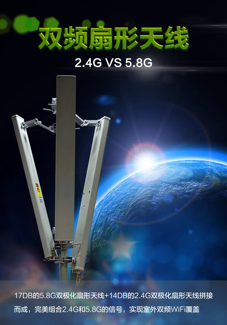 17dbi 5.8G+14db 2.4G Dual Band WiFi Antenna Dual Polarization High Gain Directional Fan Antenna N Head 6