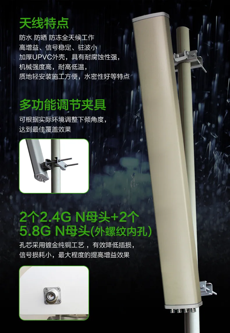 17dbi 5.8G+14db 2.4G Dual Band WiFi Antenna Dual Polarization High Gain Directional Fan Antenna N Head 10
