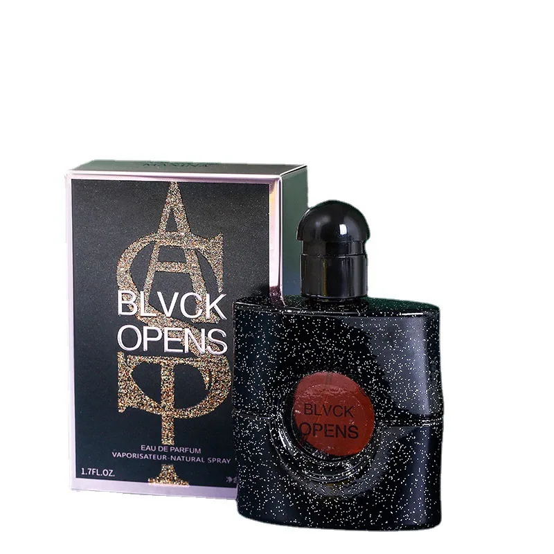 Black Opium perfume 50ml size label drawing, flat bottle body is easy to carry, and students can keep fragrance for a long ti