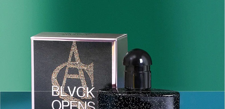 Black Opium 50ml perfume packaging display, durable coffee orange blend student flat bottom black bottle