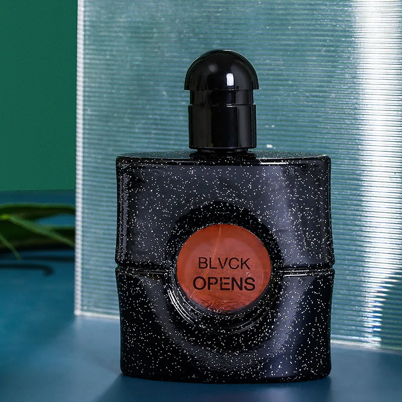 Black Opium perfume 50ml black flat bottle with multi angle display, coffee and citrus fragrance for students