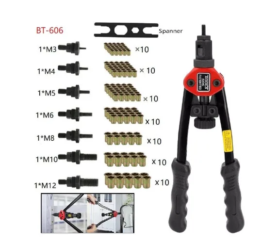 BT-606 Double Handle Manual Rivet Nut Gun Pull Cap Gun Tarik Female Riveting Gun M3-M8 Rivet Nut Tool 3