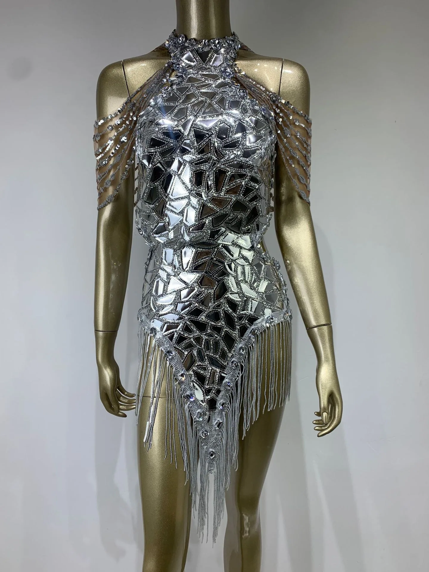 Cross-border hot sale sequins tassels sexy backless short skirt nightclub female singer gogo performance dress evening dress