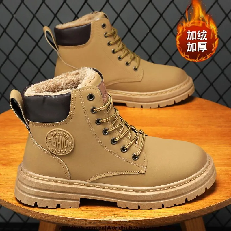 Winter fleece Martin boots, men's shoes, new high-top cargo shoes, men's trend, versatile thick-soled thick warm cotton shoes