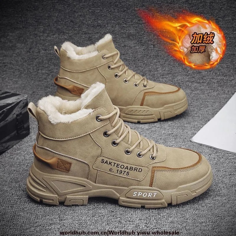 Men's shoes, winter fleece Martin boots, men's high-top cargo shoes, men's Korean version, versatile thickened warm boots, cotto - Other Shoes