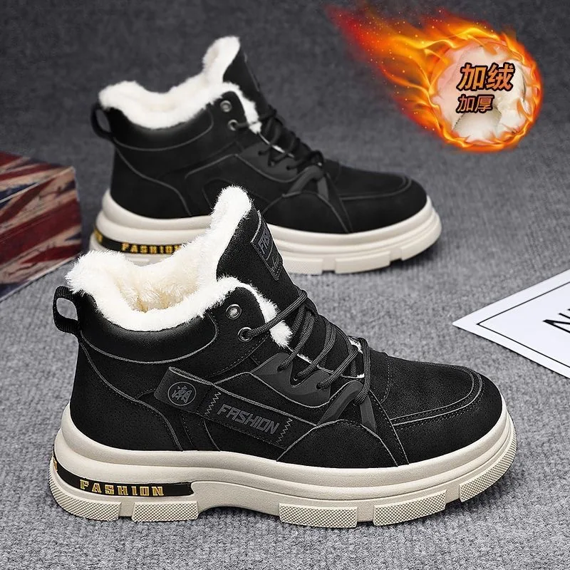 High top martin boots, men's shoes, winter fleece, cargo shoes, men's trend, versatile platform, thickened warm cotton shoes, bo - Other Shoes 3