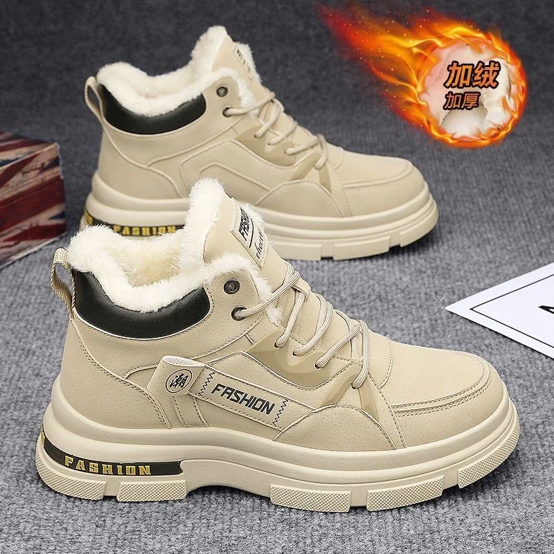 High top martin boots, men's shoes, winter fleece, cargo shoes, men's trend, versatile platform, thickened warm cotton shoes, bo - Other Shoes