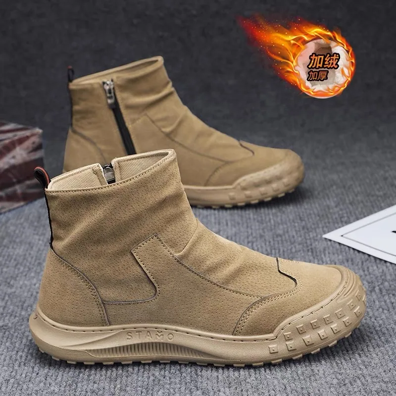2024 winter fleece high-top martin boots men's trend versatile thickened warm cotton shoes non-slip labor protection shoes men's