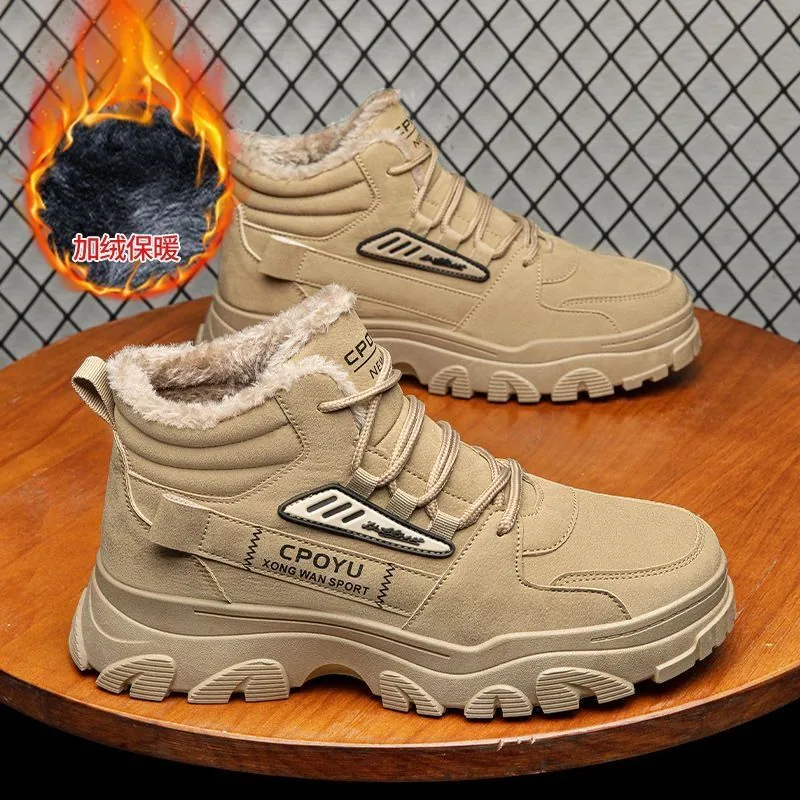 Winter men's shoes fleece thickened high-top cargo shoes men's trend versatile non-slip warm cotton shoes Martin boots for men 2
