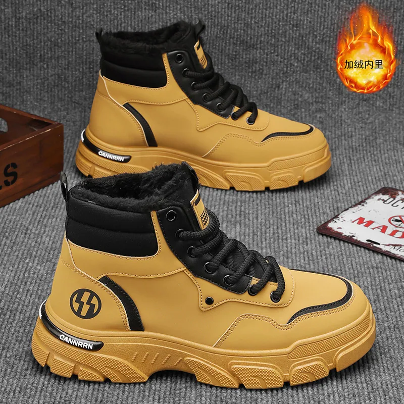 Winter fleece high-top martin boots men's British style retro versatile cargo shoes thick soles thickened warm cotton shoes boot
