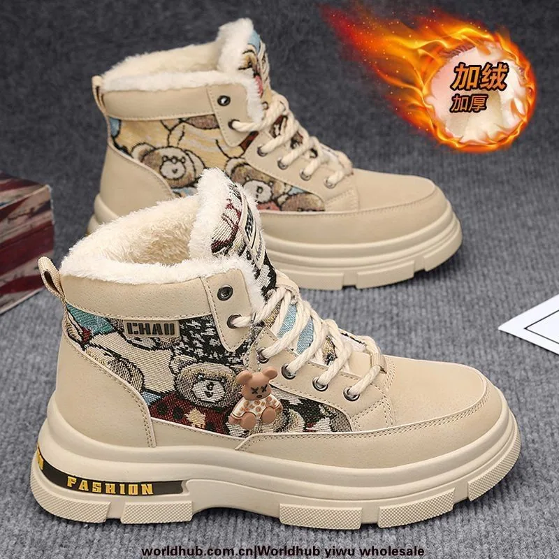 Winter fleece Martin boots, men's Korean version trend, versatile thick soles, thick warm cotton shoes, high-top cargo shoes, sh