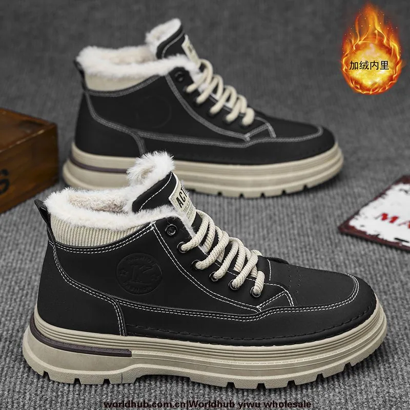 Winter fleece Martin boots, men's trend, versatile high-top cargo shoes, thickened warm cotton shoes, platform sole casual bo