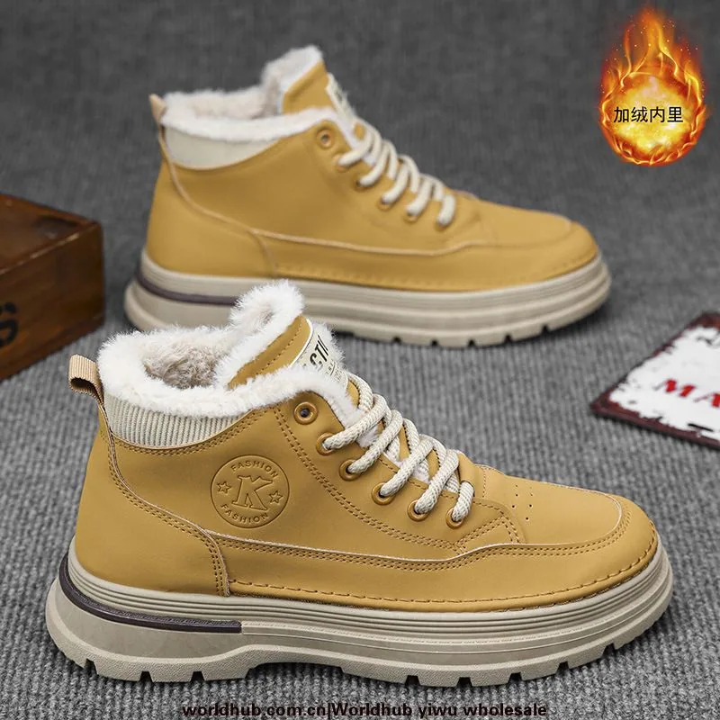 Winter fleece Martin boots, men's trend, versatile high-top cargo shoes, thickened warm cotton shoes, platform sole casual boots 3