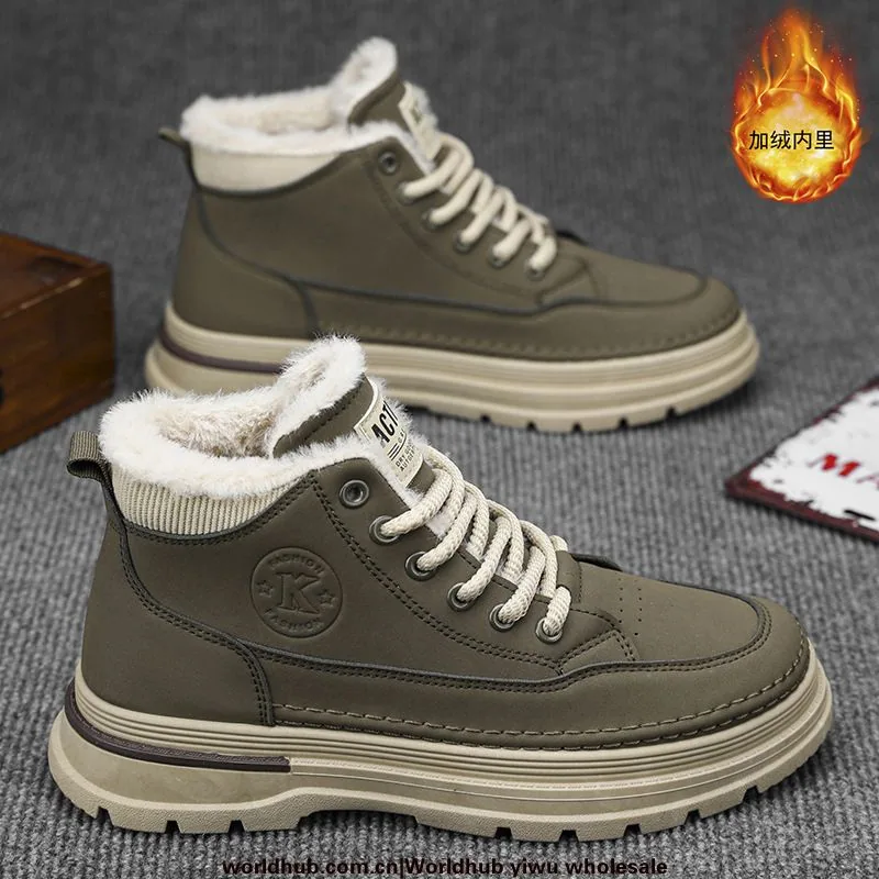 Winter fleece Martin boots, men's trend, versatile high-top cargo shoes, thickened warm cotton shoes, platform sole casual boots 2