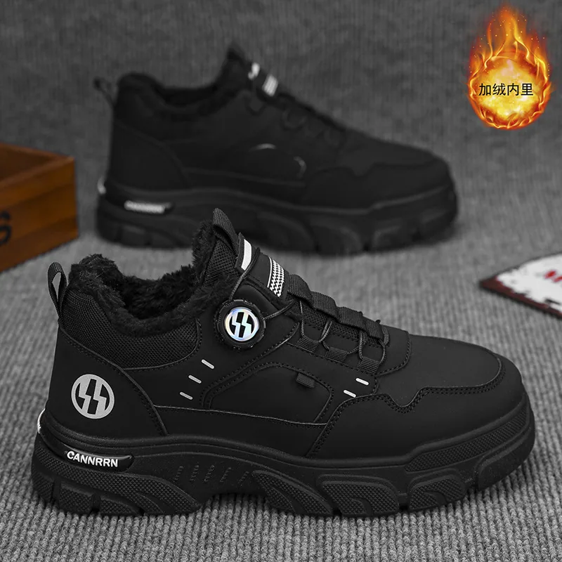 Winter fleece cargo shoes, men's trend, versatile, thick-soled, thickened warm cotton shoes, casual sports board shoes, short bo 3