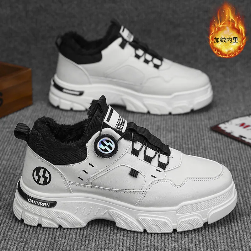 Winter fleece cargo shoes, men's trend, versatile, thick-soled, thickened warm cotton shoes, casual sports board shoes, short bo 2