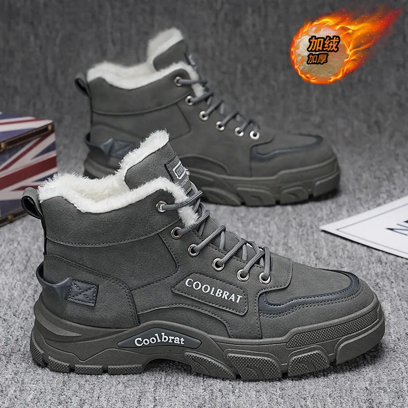 Winter fleece Martin boots men's shoes 2024 new thickened warm cotton shoes high-top cargo shoes anti-slip labor protection shoe 2