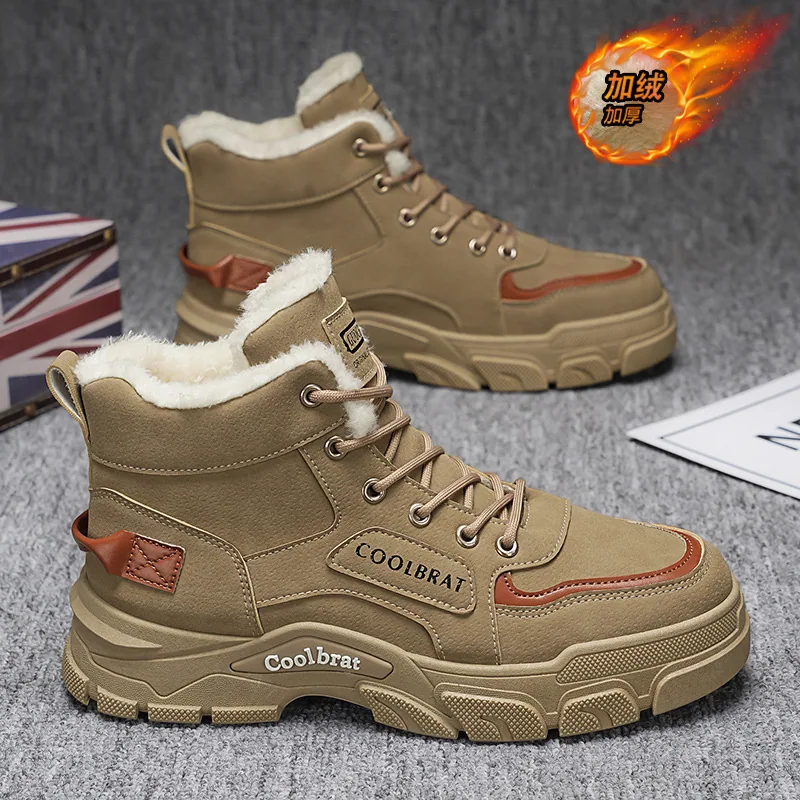 Winter fleece Martin boots men's shoes 2024 new thickened warm cotton shoes high-top cargo shoes anti-slip labor protection s