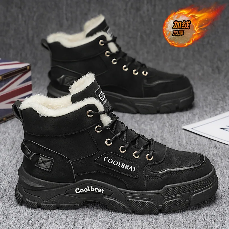 Winter fleece Martin boots men's shoes 2024 new thickened warm cotton shoes high-top cargo shoes anti-slip labor protection shoe 3