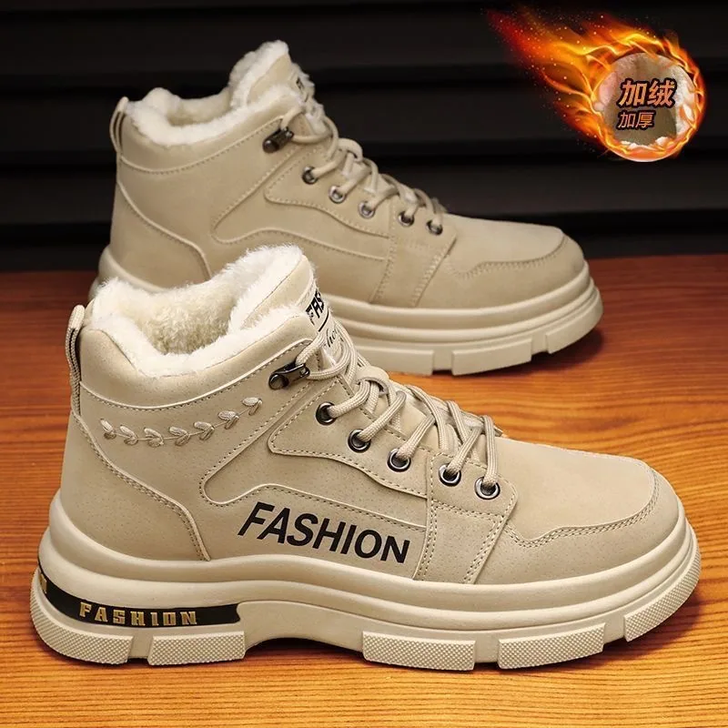 Zapatos de carga de caña alta con felpa de invierno, zapatos de hombre, tendencia, versátiles, suela gruesa, zapatos de algod