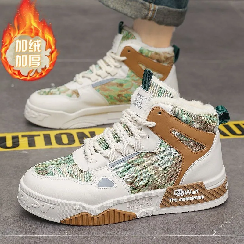 Winter Herrenschuhe Fleece High-Top koreanische Schuhe Herren Trend vielseitige dicke Sohlen verdickte warme Baumwollschuhe lässige Boardschuhe 2