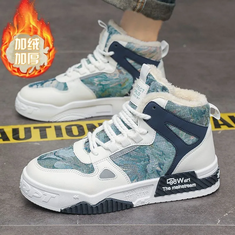 Winter Herrenschuhe Fleece High-Top koreanische Schuhe Herren Trend vielseitige dicke Sohlen verdickte warme Baumwollschuhe l