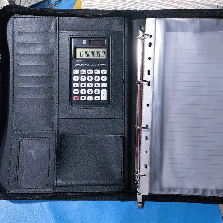A4 Multifungsi Mudah Alih Zip Kulit Folder Merentas Sempadan Longgar-leaf Buku Pemegang Lembaran Rundingan Borong PU Business Ma 2