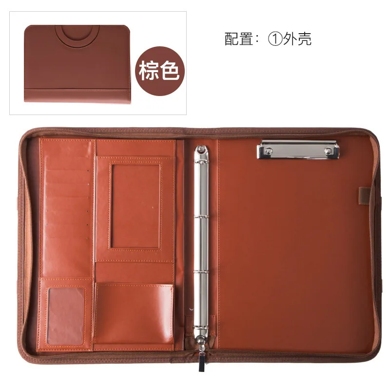 A4 Multifungsi Mudah Alih Zip Kulit Folder Merentas Sempadan Longgar-leaf Buku Pemegang Lembaran Rundingan Borong PU Business Ma 6