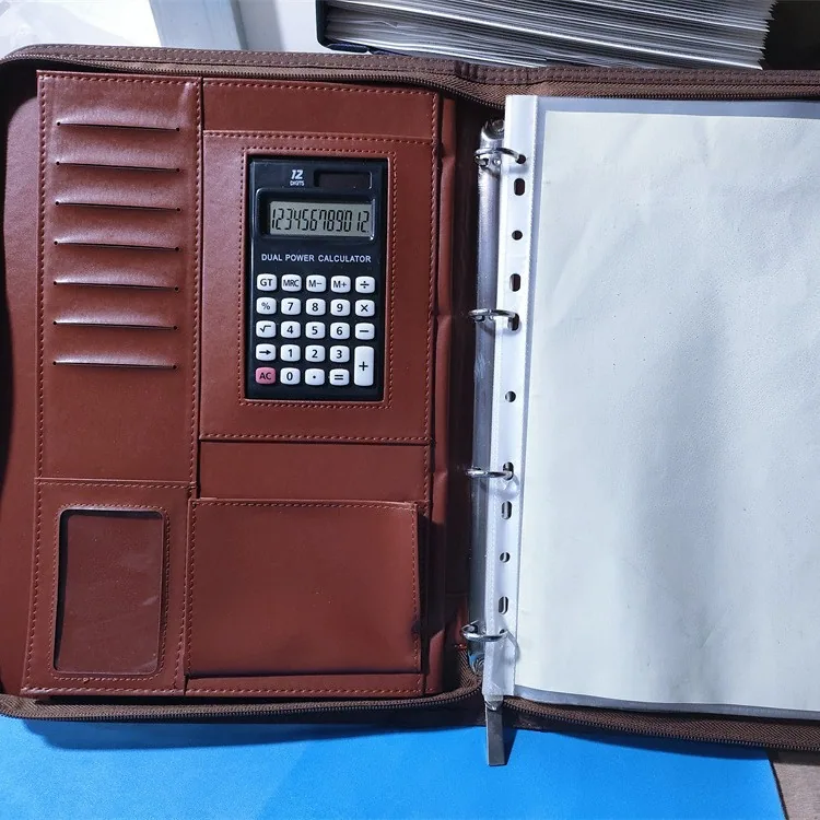 A4 Multifungsi Mudah Alih Zip Kulit Folder Merentas Sempadan Longgar-leaf Buku Pemegang Lembaran Rundingan Borong PU Business Ma 5