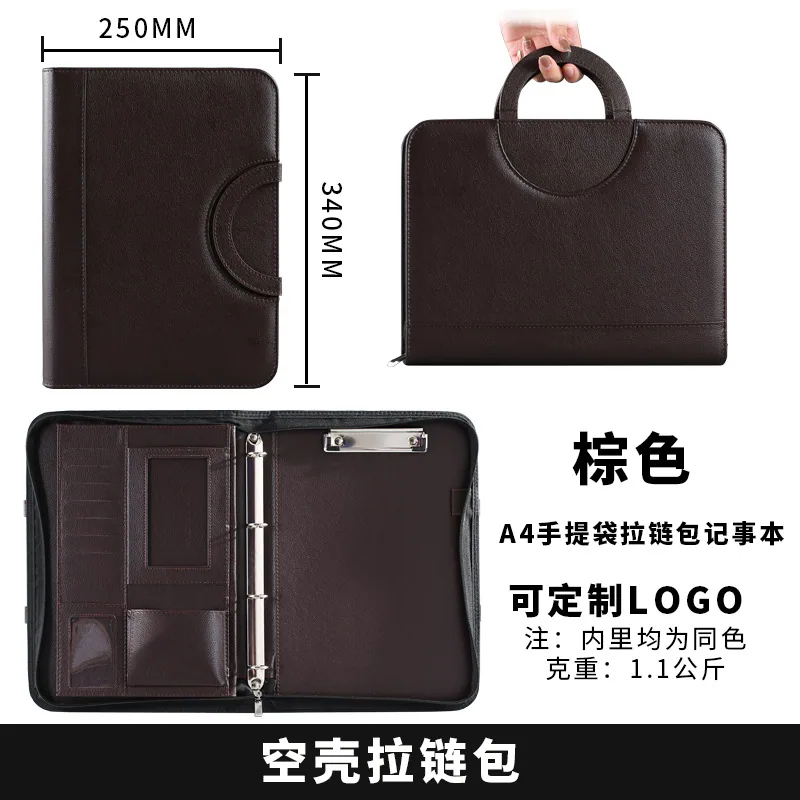 A4 Multifungsi Mudah Alih Zip Kulit Folder Merentas Sempadan Longgar-leaf Buku Pemegang Lembaran Rundingan Borong PU Business Ma 11
