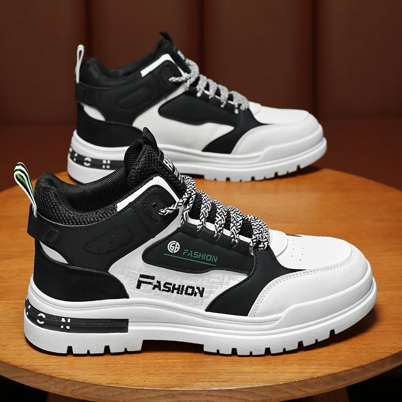 Spring men's shoes, new breathable high-top shoes, men's trend, versatile white shoes, thick-soled athleisure board shoes, men - Other Shoes 2
