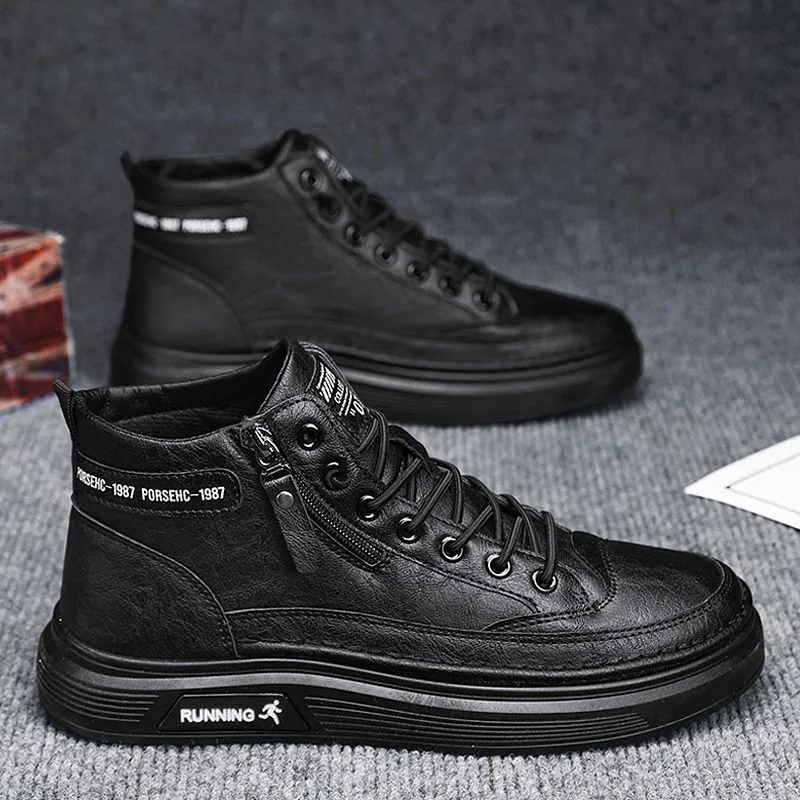 Autumn Men's Shoes New Breathable High Top Chef Shoes Men's Leather Shoes Versatile Waterproof Non-Slip Work Shoes Casual Shoes 2