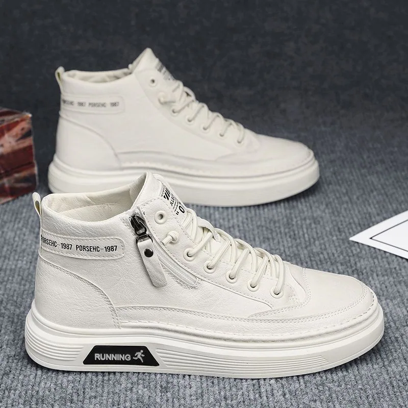 Autumn Men's Shoes New Breathable High Top Chef Shoes Men's Leather Shoes Versatile Waterproof Non-Slip Work Shoes Casual Sho