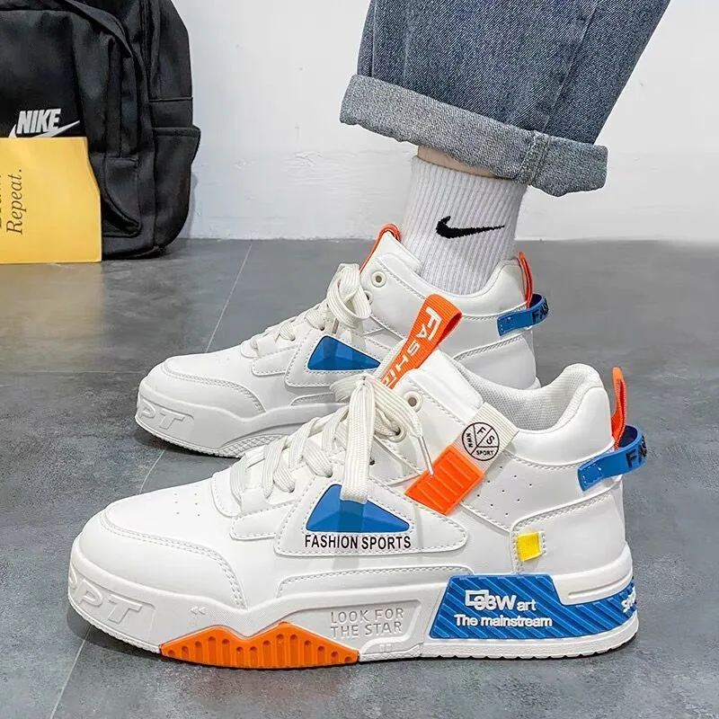 Spring men's shoes, new breathable high-top shoes, men's trend, versatile white shoes, platform sneakers, casual board shoes 2