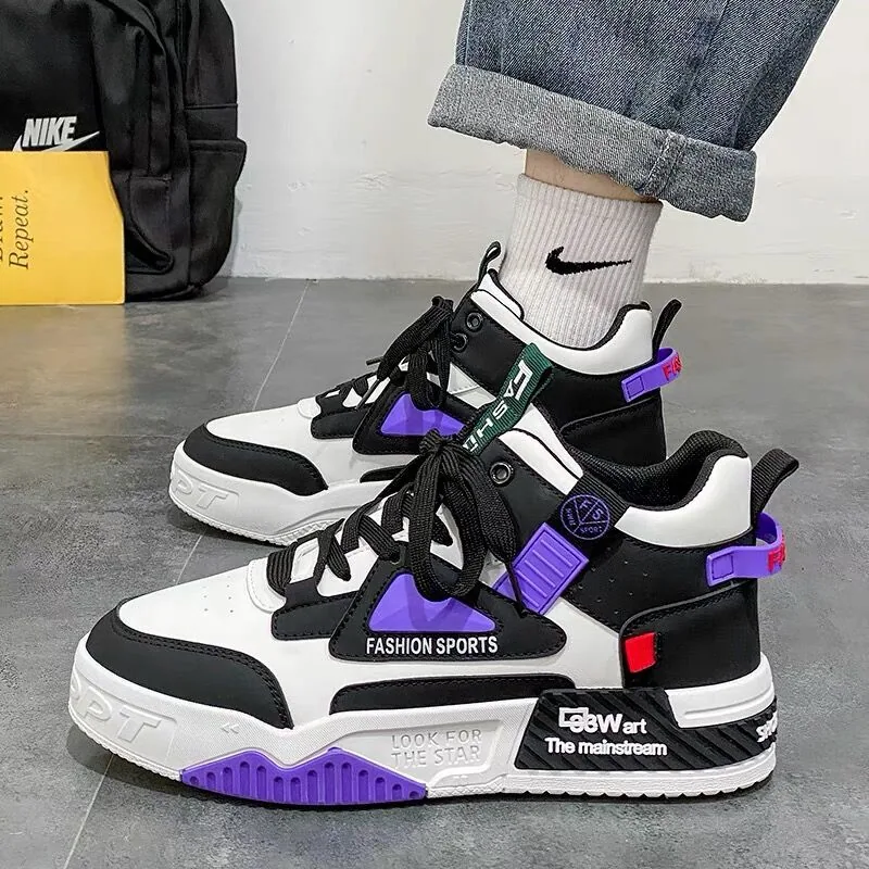 Spring men's shoes, new breathable high-top shoes, men's trend, versatile white shoes, platform sneakers, casual board shoes