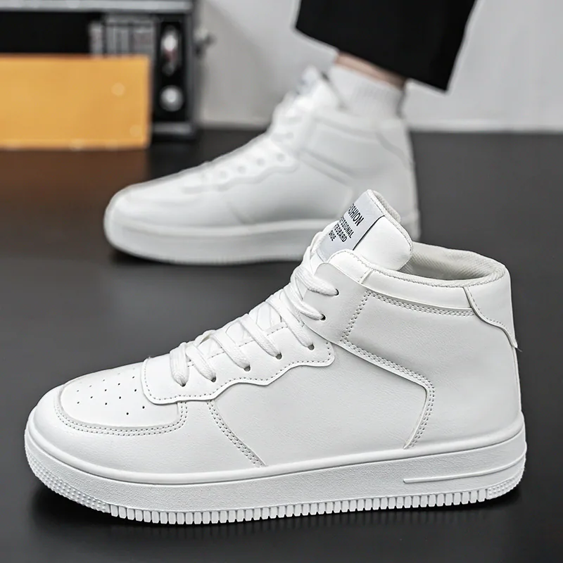 Zapatillas blancas, nuevos zapatos transpirables de caña alta de otoño para hombre, tendencia para estudiantes masculinos, zapatillas de plataforma versátiles, zapatillas casuales de skate 2
