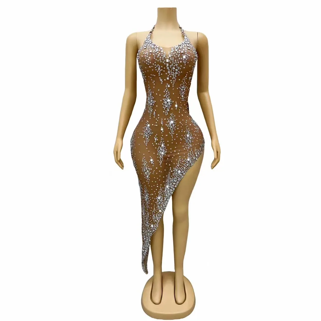 2024 New European and American Sparkling Rhinestone Dresses, Sexy Halterneck Backless Evening Dresses, Nightclub Gogo Dresses 2