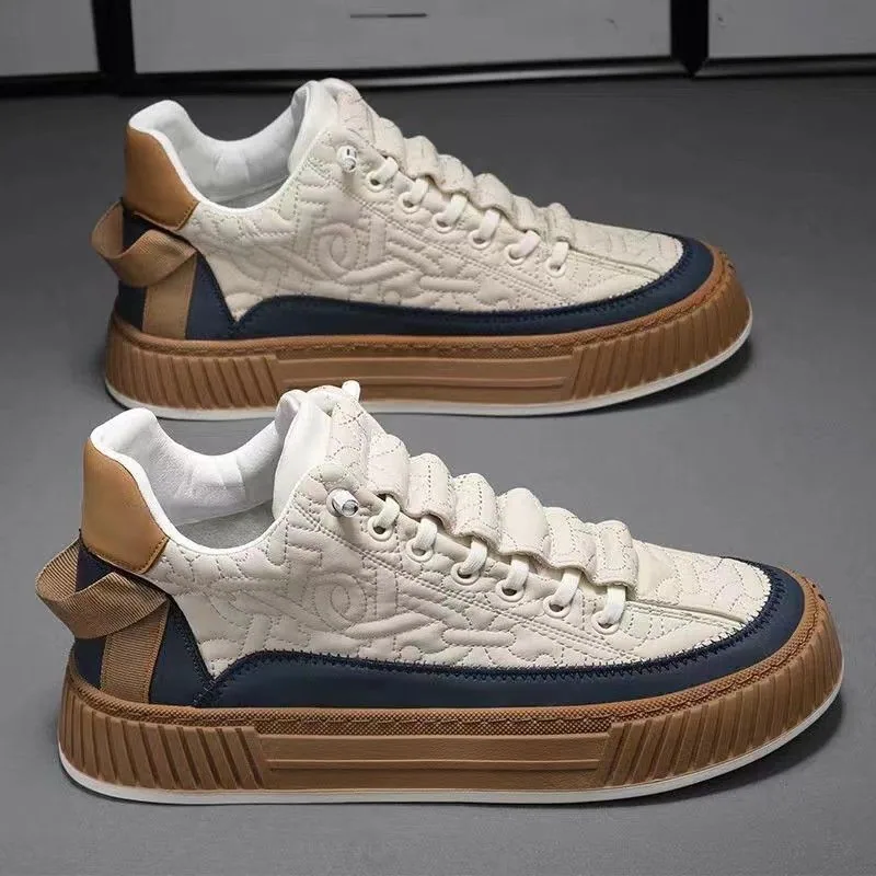 Spring men's shoes, new breathable canvas shoes, men's trend, versatile white shoes, thick-soled sports leisure board shoes, tre