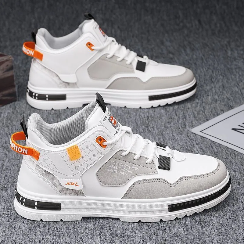 Spring men's shoes, new breathable high-top shoes, men's trend, versatile white shoes, thick-soled athleisure board shoes, trend - Other Shoes 2