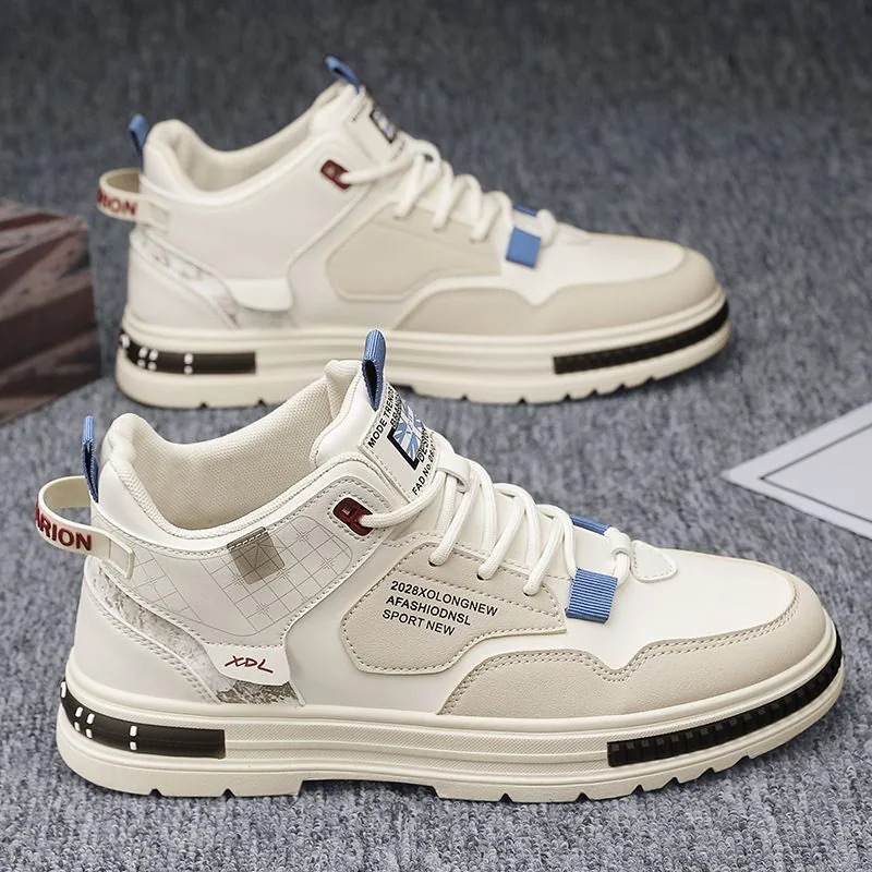 Spring men's shoes, new breathable high-top shoes, men's trend, versatile white shoes, thick-soled athleisure board shoes, trend - Other Shoes