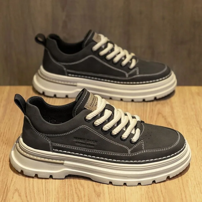 Autumn men's shoes, new Martin boots, men's booties, trends, versatile, platform leather shoes, cargo shoes, athleisure board