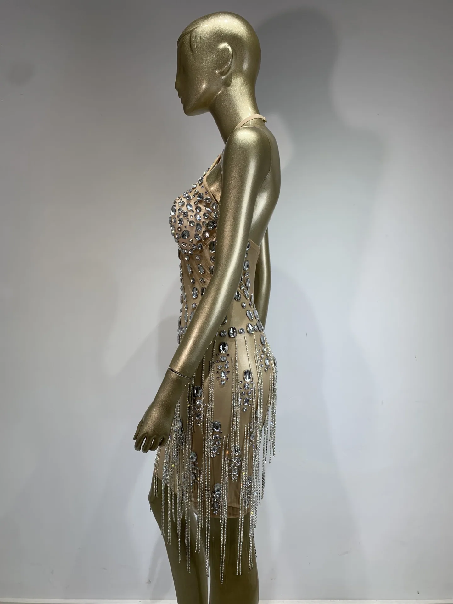 2024 New European and American Sparkling Rhinestones Nightclub Performance Costumes Diamond Chain Sexy Backless Party Dress Skir 8