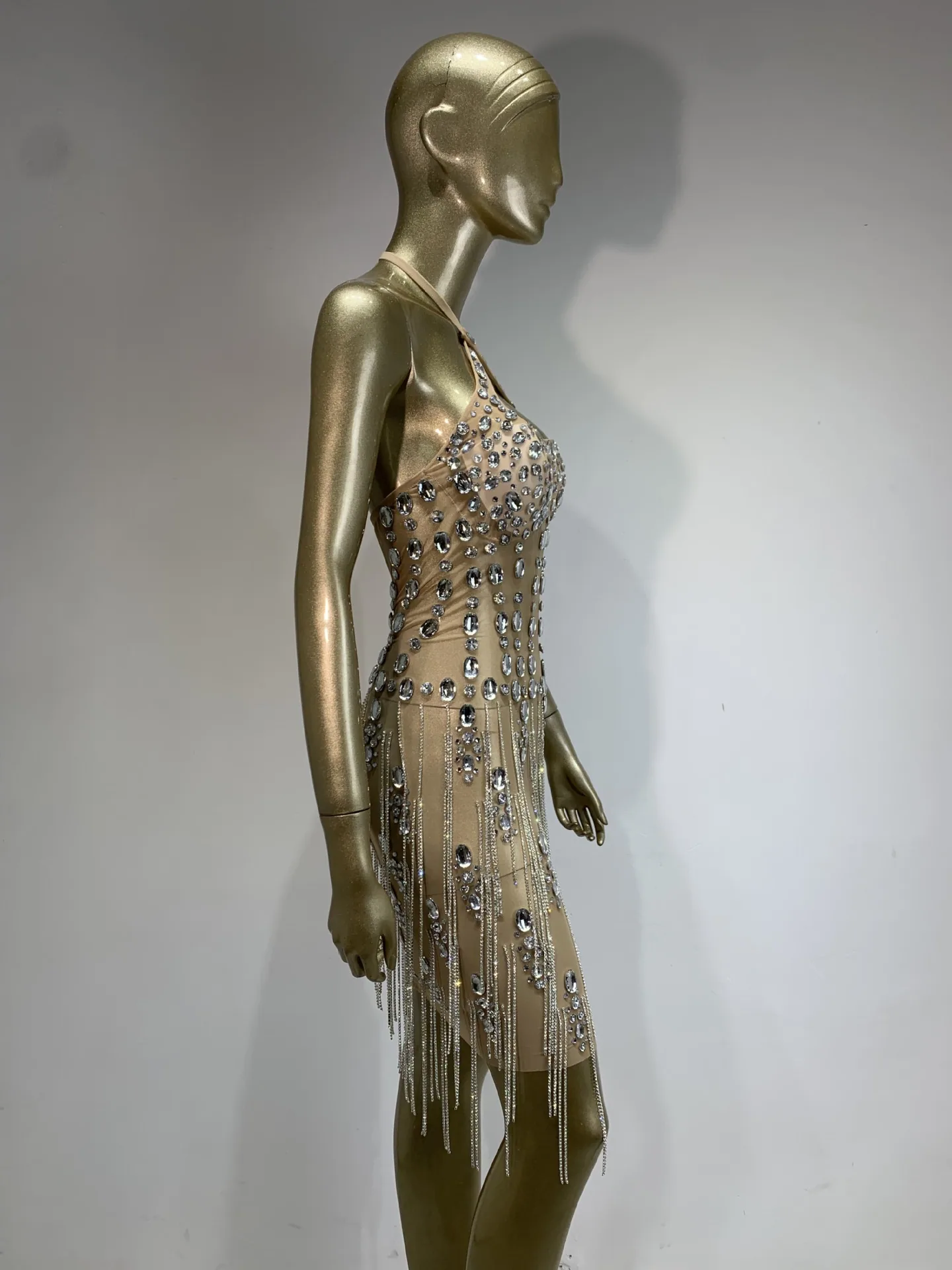 2024 New European and American Sparkling Rhinestones Nightclub Performance Costumes Diamond Chain Sexy Backless Party Dress Skir 9