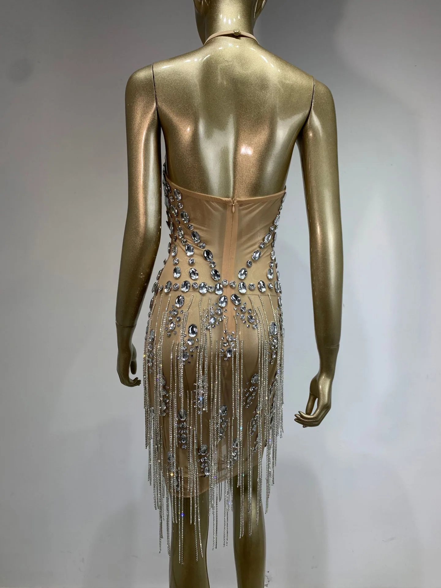 2024 New European and American Sparkling Rhinestones Nightclub Performance Costumes Diamond Chain Sexy Backless Party Dress Skir 2