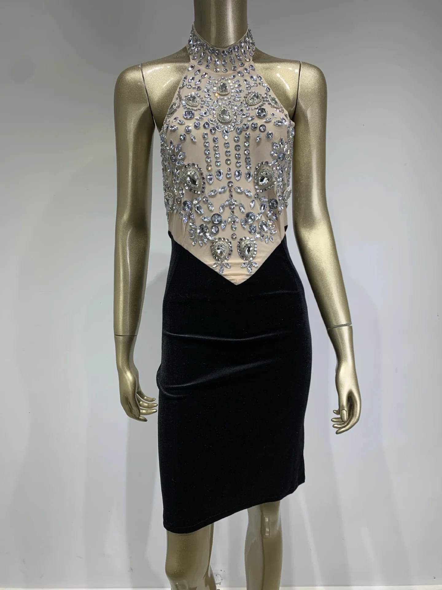 STOCK European and American style sexy rhinestone sparkling backless dress nightclub bar gogo hot dance skirt costume