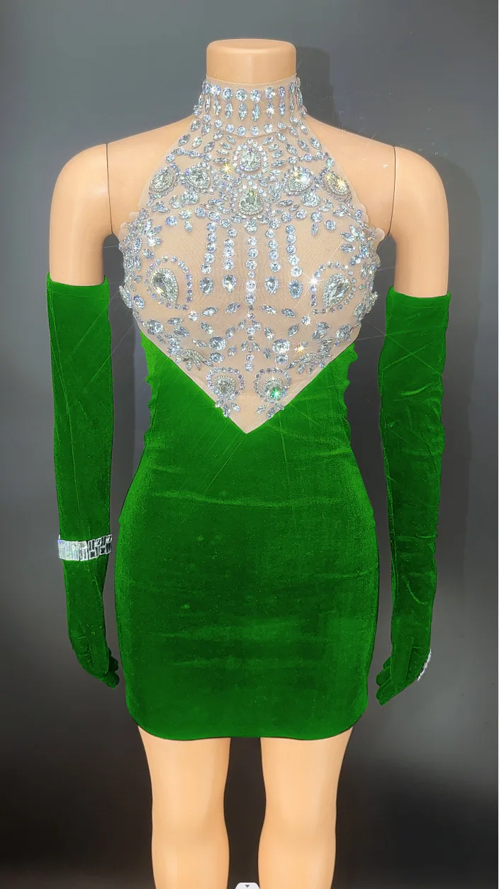 STOCK European and American style sexy rhinestone sparkling backless dress nightclub bar gogo hot dance skirt costume 5