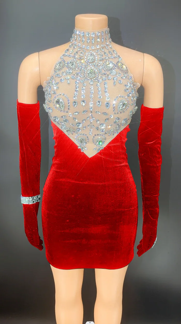 STOCK European and American style sexy rhinestone sparkling backless dress nightclub bar gogo hot dance skirt costume 3