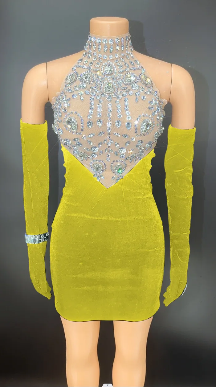 STOCK European and American style sexy rhinestone sparkling backless dress nightclub bar gogo hot dance skirt costume 4