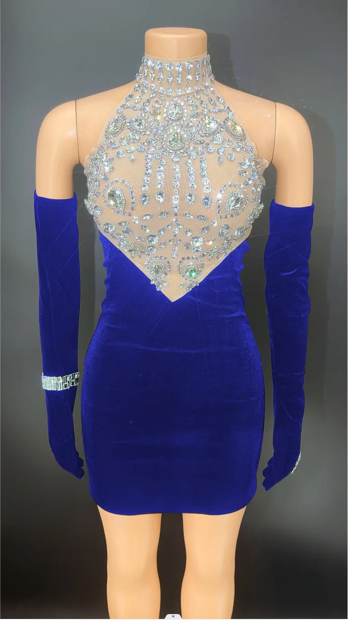 STOCK European and American style sexy rhinestone sparkling backless dress nightclub bar gogo hot dance skirt costume 2